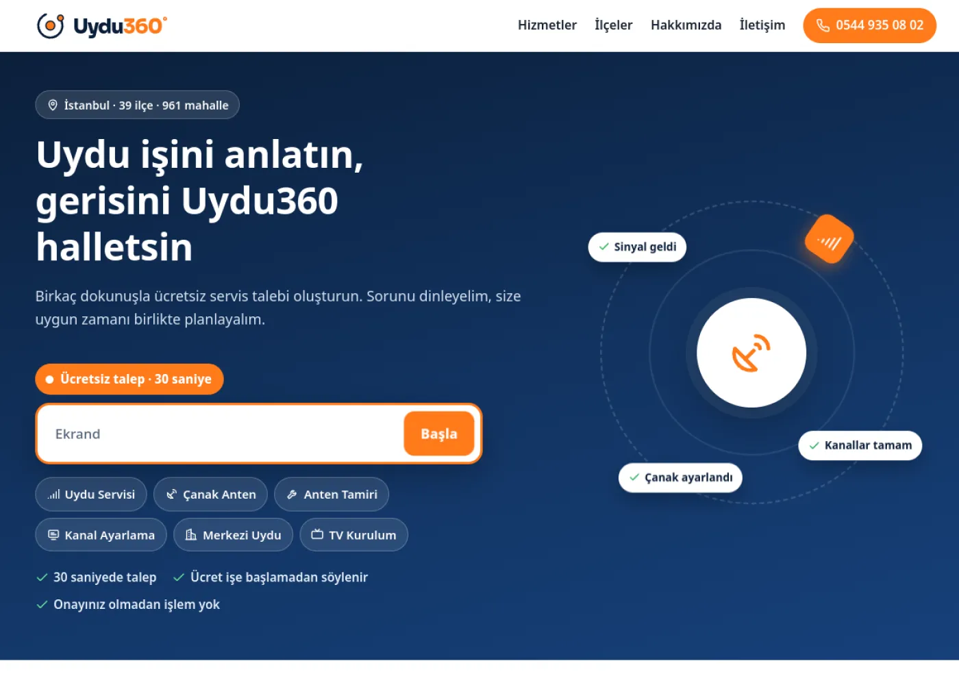 uydu360.com ana sayfasının bilgisayardaki görünümü