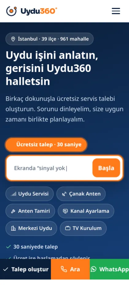uydu360.com ana sayfasının telefondaki görünümü